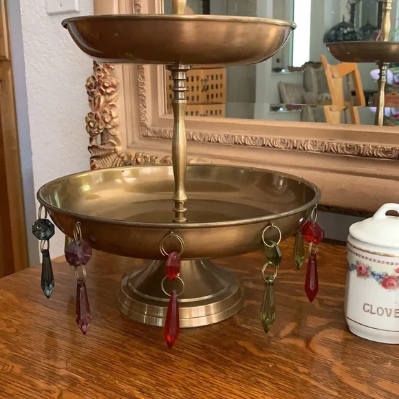 Tray 2 tier with beads gold multicolor beads - Picture 5 of 6